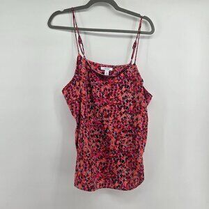 Nine West Abstract Print Adjustable Spaghetti Strap Tank Blouse - XL Pink/Coral